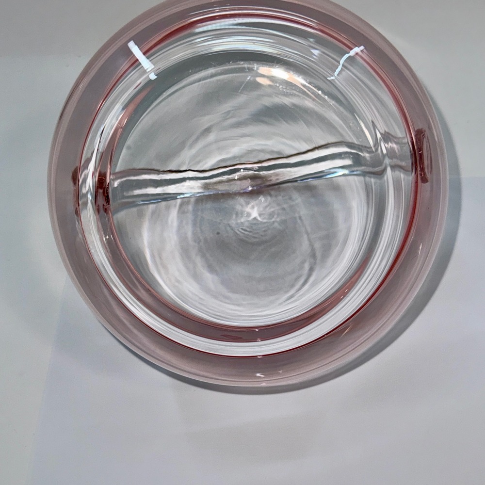 Blush Pink Hand Blown Crystal Glass Basket Vase, Tea Serving Bowl, Cottagecore - Picture 10 of 14